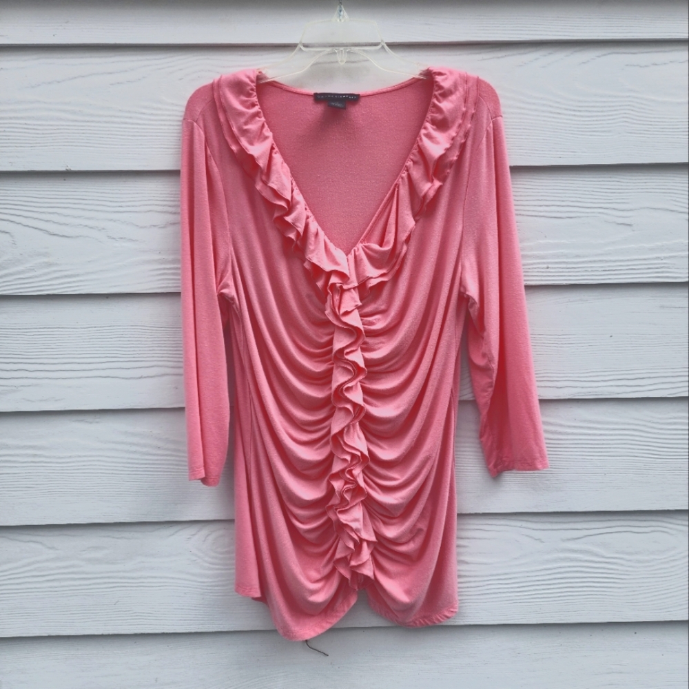 XL Pink Ruffled V-Neck Romantic Top